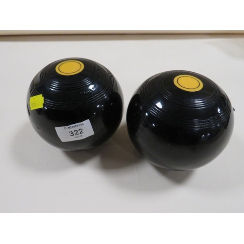 322 - TWO CROWN GREEN BOWLING BALLS