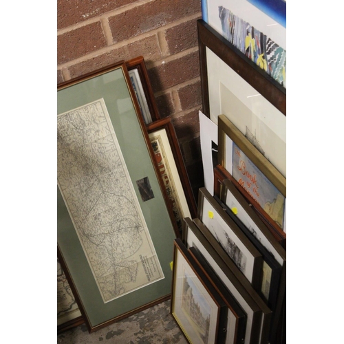 34 - A QUANTITY OF ASSORTED MAPS, PICTURES, PRINTS TO INCLUDE STAFFORD EXAMPLES