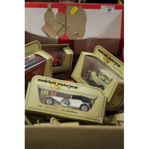 45 - APPROXIMATELY 50 BOXED MATCHBOX MODEL OF YESTERYEAR TRUCKS AND CARS