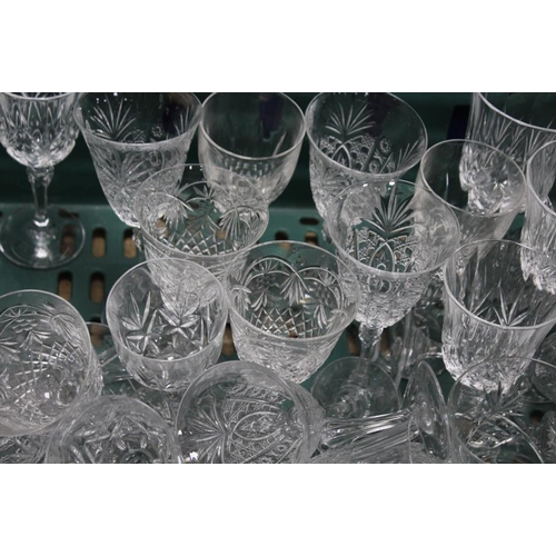 46 - TWO TRAYS OF ASSORTED GLASSWARE TO INCLUDE CUT GLASS EXAMPLES