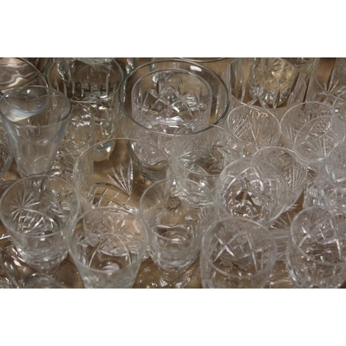 46 - TWO TRAYS OF ASSORTED GLASSWARE TO INCLUDE CUT GLASS EXAMPLES