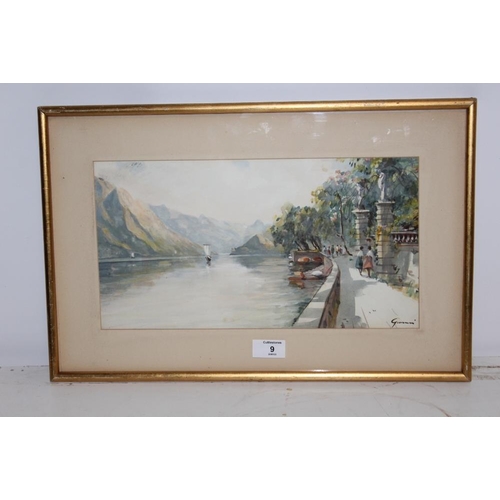 9 - AN ITALIAN WATERCOLOUR OF LAKE VISTA SIGNED GIOVANI