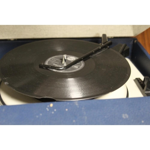 169 - A VINTAGE FIDELITY RECORD PLAYER TOGETHER WITH A CASE OF RECORDS