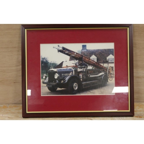 170 - A SELECTION OF FIRE ENGINE SIGNS AND FRAMED PICTURES ETC