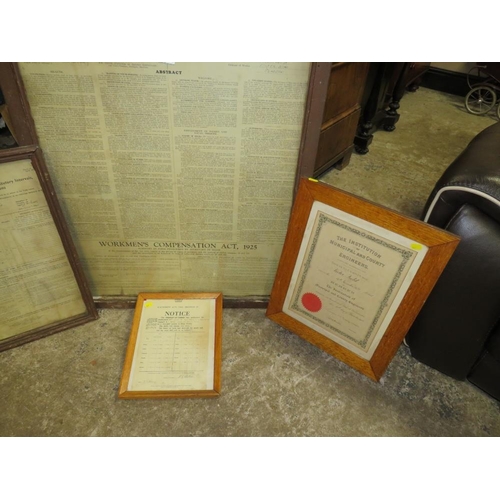 748 - A FRAMED 'FACTORIES ACT' TOGETHER WITH THREE FURTHER FRAMED NOTICES ETC (4)