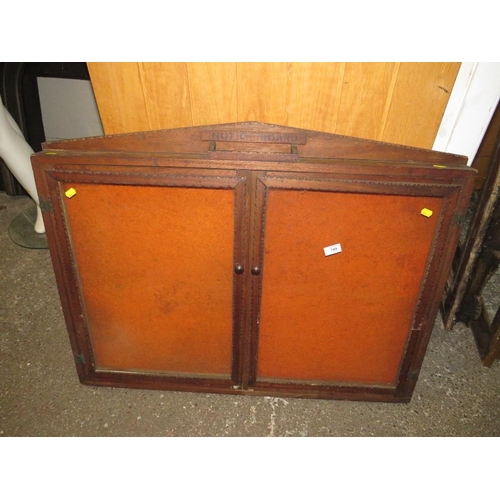 749 - A VINTAGE OAK GLAZED NOTICE BOARD W-99 CM