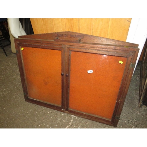 749 - A VINTAGE OAK GLAZED NOTICE BOARD W-99 CM