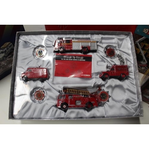 13 - A LARGE BOXED CORGI HAMPSHIRE FIRE AND RESCUE 'PROUD TO SERVE' SET CC99152, together with two boxed ... 