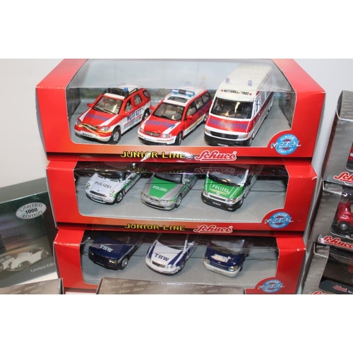 19 - THIRTY TWO BOXED SCHUCO EMERGENCY SERVICES VEHICLES, mixed scales, some limited edition, two include... 