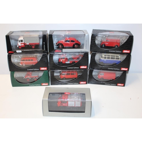 22 - TEN BOXED SCHUCO EMERGENCY SERVICES VEHICLES, mixed 1:43 and 1:32 scale, some limited edition