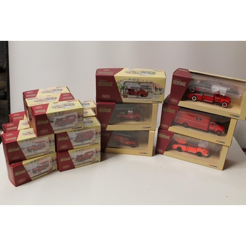 28 - TWENTY ONE BOXED CORGI HERITAGE FIRE VEHICLES, mixed scales to include 1:43, 1:50 etc., all limited ... 