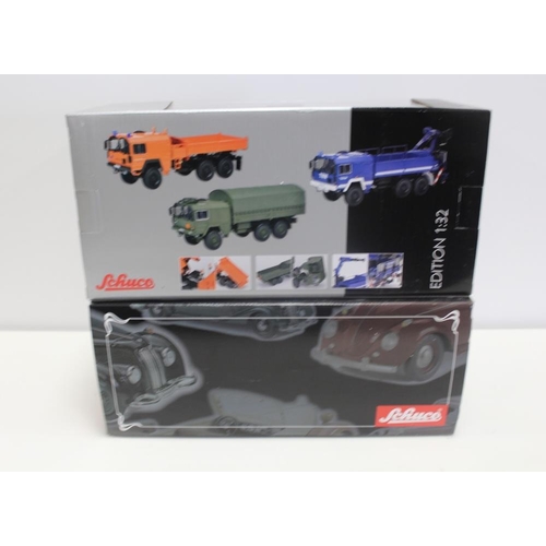 291 - A SCHUCO 1:18 SCALE LIMITED EDITION MECEDES BENZ FIRE VAN, together with Schuco 'ManKatai 6 x 6 THW'... 