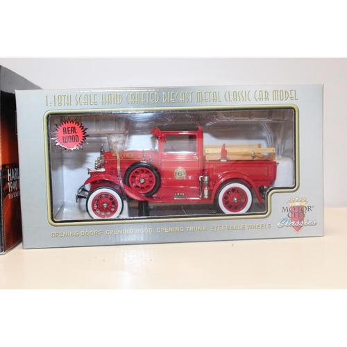 292 - A HARLEY DAVIDSON 1940 FORD MODEL FIRE TRUCK, 1:16 scale, together with a 1:18 scale wooden motor ci... 