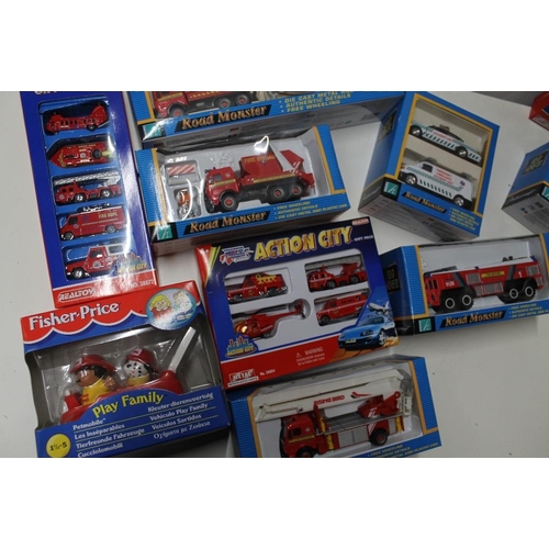 39 - ELEVEN PLASTIC AND DIE CAST EMERGENCY SERVICES VEHICLES / SETS, by Autocraft, Road Monster (7), Real... 