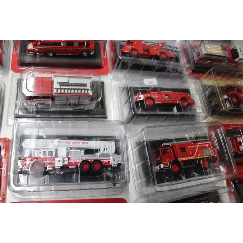 43 - TWENTY EIGHT CARDED AND PLASTIC SLEEVED FIRE ENGINES, by Del Prado etc.