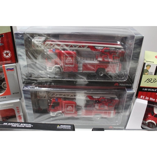 44 - TEN BOXED FIRE ENGINES, to include Magirus M32L, Magirus M32LAS, Texaco, Soar Art etc.