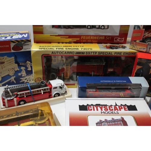 49 - A BOX OF MISCELLANEOUS PLASTIC AND DIE CAST FIRE ENGINES, to include Playart x 2, Promod, etc.