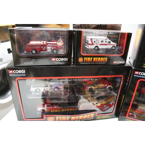 7 - THREE LARGE BOXED CORGI FIRE HEROS SETS, CSFH14004, CSFH12004, CSFH13004, together with twelve diffe... 