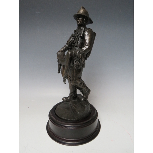 296 - A BALLANTYNES OF WALKERBURN MODERN RESIN FIREMAN WITH CHILD FIGURE