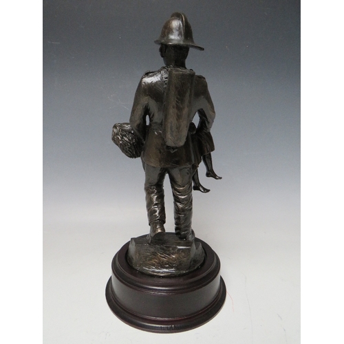 296 - A BALLANTYNES OF WALKERBURN MODERN RESIN FIREMAN WITH CHILD FIGURE