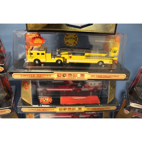 71 - TEN BOXED CODE 3 EMERGENCY SERVICE VEHICLES, to include four aerial ladder fire engines, rear mount ... 