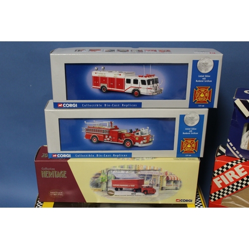 95 - FIVE BOXED CORGI LIMITED EDITION 1:50 SCALE FIRE ENGINES, to include 52103 x 2, 51502 x 2, 52206, a ... 