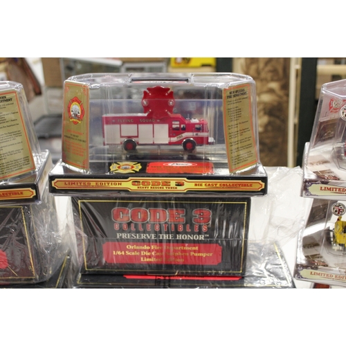 108 - TWELVE BOXED CODE 3 COLLECTABLES 1:64 SCALE LIMITED EDITION FIRE ENGINES, to include NY CF Aerialsco... 