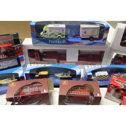 111 - OVER FORTY BOXED EMERGENCY SERVICE VEHICLES, to include Eligor Man Pumper fire engine, 6 x Cararama ... 