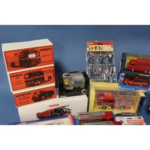 112 - TWENTY NINE BOXED FIRE SERVICE VEHICLES, to include Eligor Double Cabin Scania, Wiking, 1:43 scale R... 