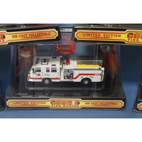 113 - FIVE BOXED CODE 3 FIRE ENGINES, 1:64 scale, limited edition, to include Los Angeles and Inferno Pump... 