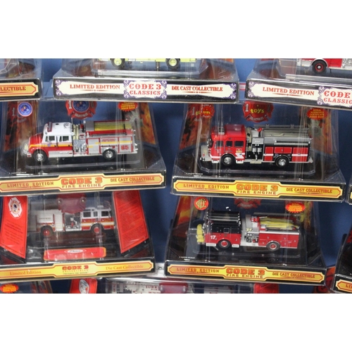 130 - SIXTEEN BOXED CODE 3 COLLECTABLES 1:64 SCALE LIMITED EDITION FIRE ENGINES, to include FDNY Aerialsco... 