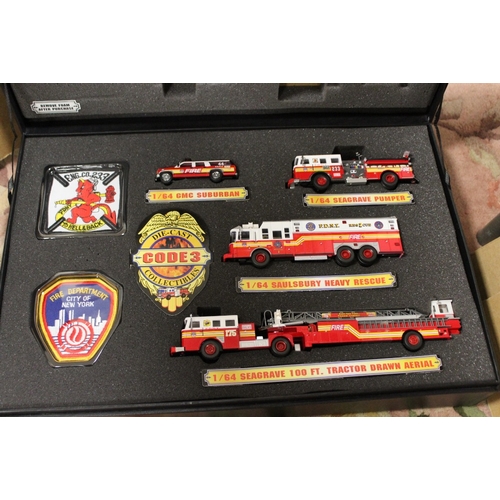 140 - A BOXED JACK DANIELS FIRE BRIGADE E-ONE LADDER TRUCK, together with a boxed Code 3 Collectables Batt... 