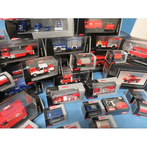 154 - THIRTY BOXED SCHUCO EMERGENCY SERVICES VEHICLES, scales include 1:43, 1:24 and 1:87, some limited ed... 