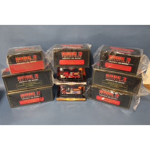 141 - NINE BOXED CODE 3 COLLECTABLES 1:64 SCALE FIRE ENGINES, all limited edition, to include Chicago, Cin... 