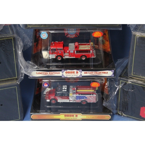 141 - NINE BOXED CODE 3 COLLECTABLES 1:64 SCALE FIRE ENGINES, all limited edition, to include Chicago, Cin... 