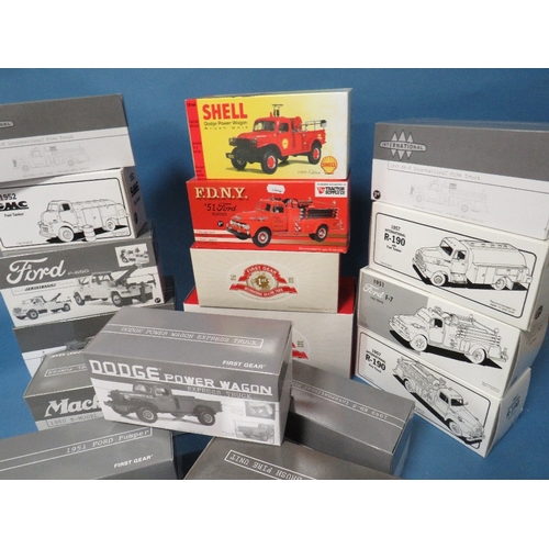 164 - NINETEEN BOXED FIRST GEAR FIRE ENGINES AND FIRE RELATED VEHICLES, most 1:30 and 1:34 scale