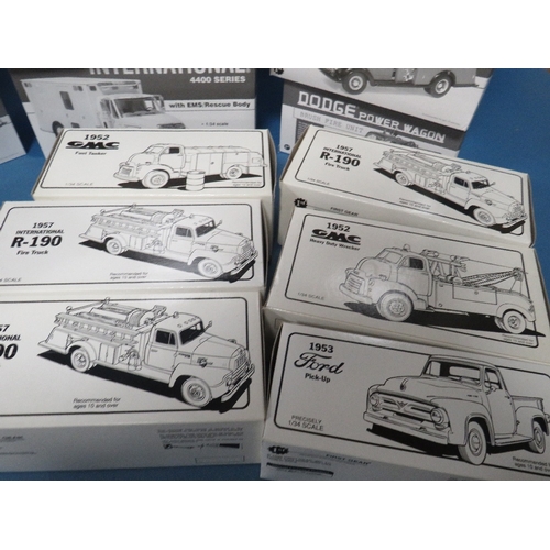 174 - TWENTY TWO BOXED FIRST GEAR VEHICLES - MAINLY FIRE ENGINES, some 1:30 scale, some 1:34 scale to incl... 