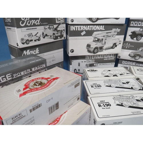 174 - TWENTY TWO BOXED FIRST GEAR VEHICLES - MAINLY FIRE ENGINES, some 1:30 scale, some 1:34 scale to incl... 