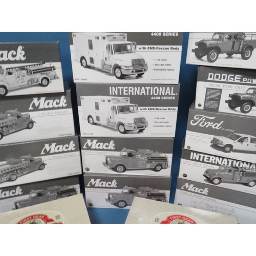 175 - EIGHTEEN BOXED FIRST GEAR VEHICLES - MAINLY FIRE ENGINES, some 1:34 scale, to include International ... 