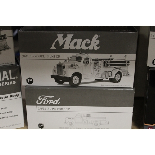 176 - SIX BOXED FIRST GEAR VEHICLES, all 1:34 scale to include 1960 B Model pumper, 1951 Ford pumper, Inte... 