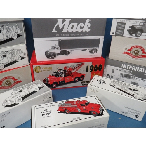 177 - THIRTEEN BOXED FIRST GEAR VEHICLES, to include 1960 Mack Chicago Fire Department tow truck 1:25 scal... 