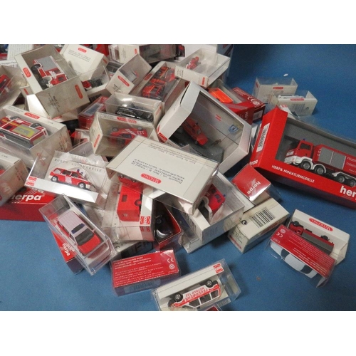 171 - CIRCA SEVENTY FIVE BOXED FIRE ENGINES / EMERGENCY SERVICE VEHICLES AND OTHER VEHICLES, mostly 1:87 s... 