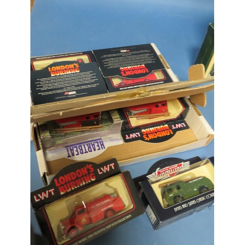 210 - SEVEN BOXED LLEDO TYPE MULTI VEHICLE GIFT SETS OF 3/2 VEHICLES - MAINLY FIRE ENGINES, some military ... 