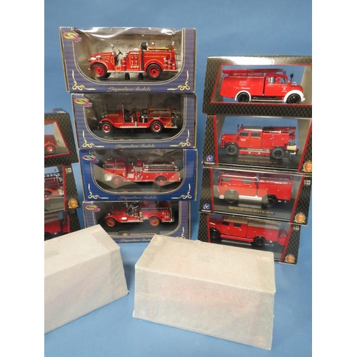 213 - NINE BOXED LUCKY DIE CAST 1:43 SCALE FIRE ENGINES, together with four boxed signature fire engines