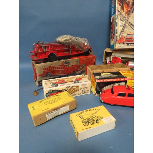 219 - BOXED METTOY BIG POLLY FIRE ENGINE, boxed Lincoln International Jaguar ambulance, boxed Burago Range... 