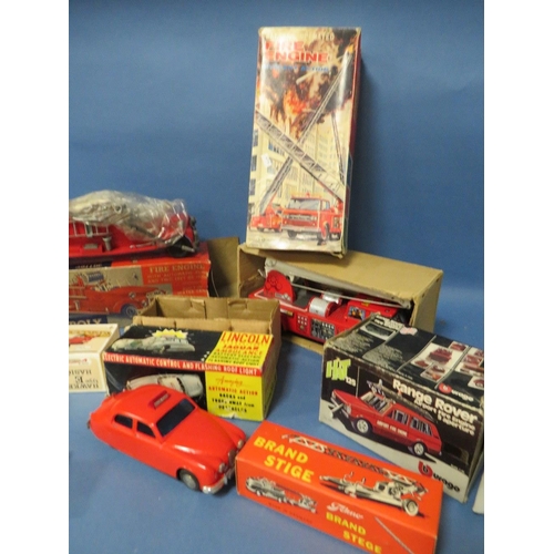 219 - BOXED METTOY BIG POLLY FIRE ENGINE, boxed Lincoln International Jaguar ambulance, boxed Burago Range... 