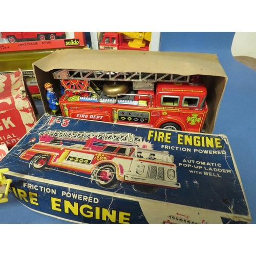 226 - FOUR BOXED CORGI FIRE ENGINES, to include 1126 Simon Snorkel Dennis, 2029 Mack fire pumper etc, two ... 