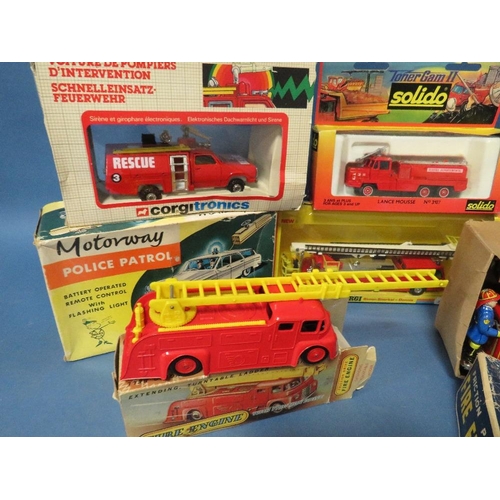 226 - FOUR BOXED CORGI FIRE ENGINES, to include 1126 Simon Snorkel Dennis, 2029 Mack fire pumper etc, two ... 