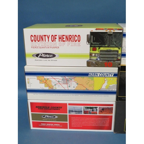 237 - SIX BOXED 1:50 SCALE MODEL FIRE ENGINES, by Pierce, Kern County etc