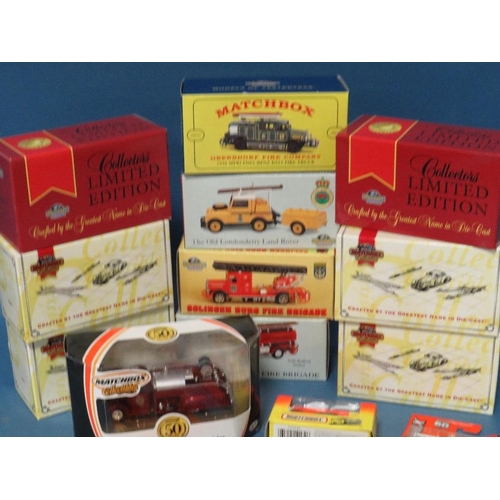 240 - TWELVE BOXED MATCHBOX VEHICLES - MAINLY FIRE ENGINES, plus seven carded Matchbox fire engines